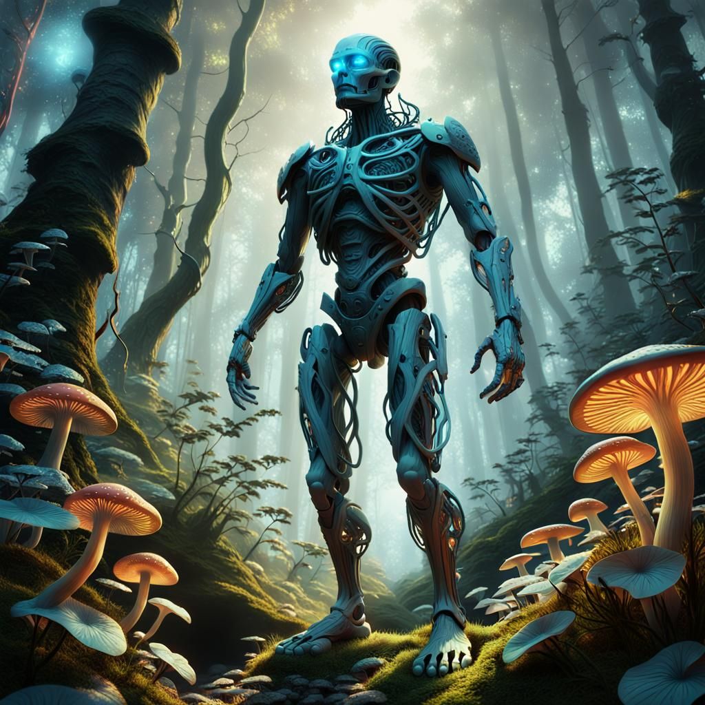 Humanoid Figure in Mystical Forest: Fantasy Art
