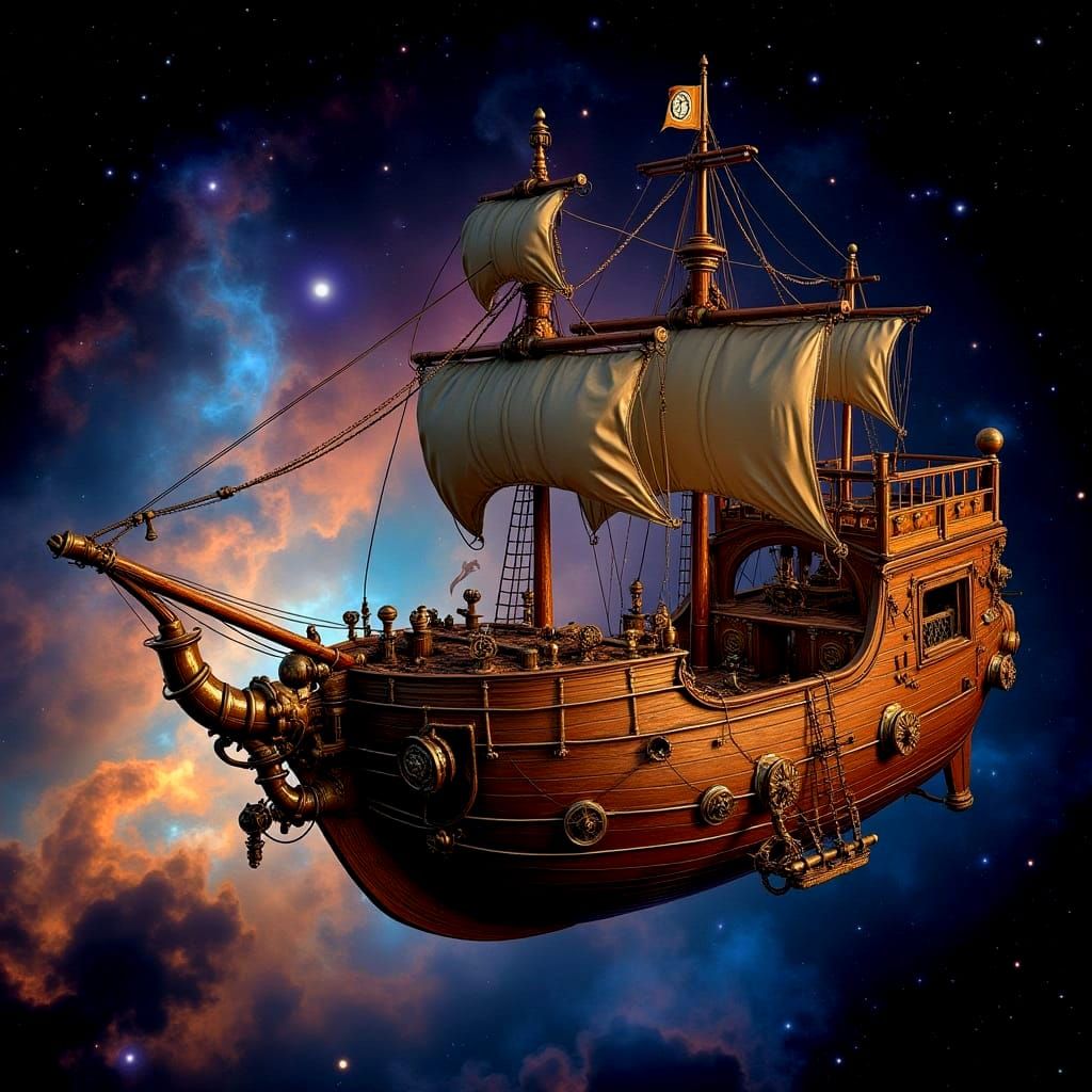 Steampunk Spaceship Drifting in Carina Nebula