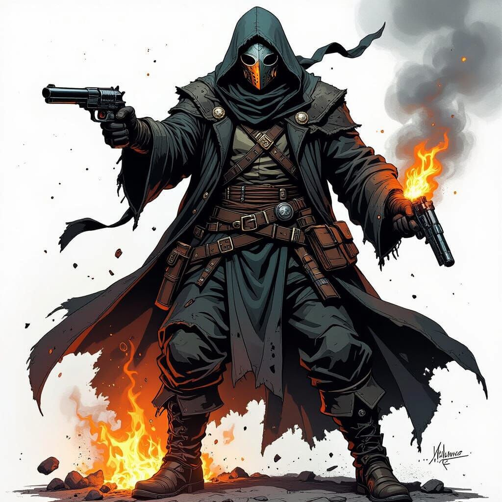 Alchemist in Metal Mask Illustration