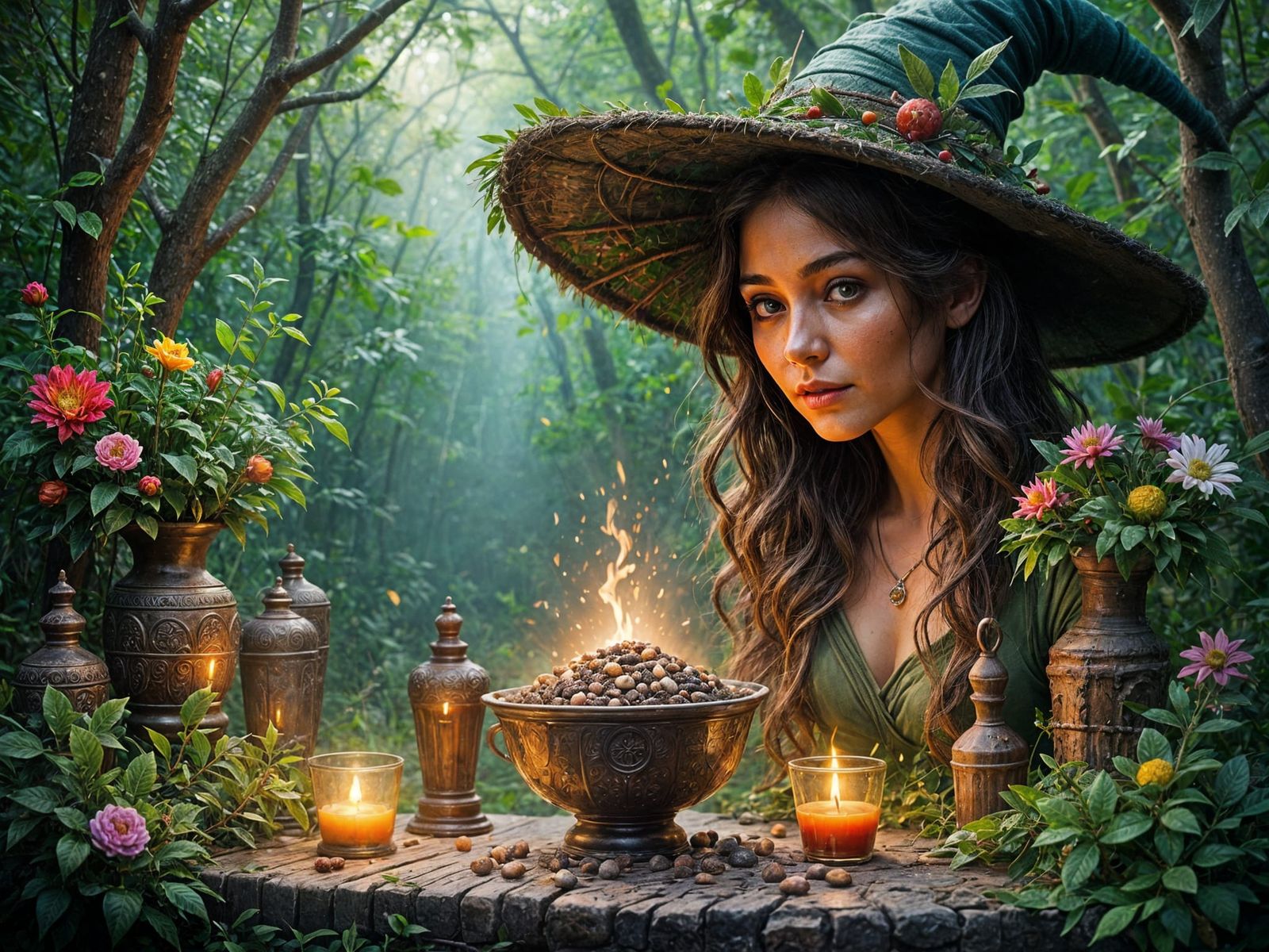 Witch Teaches Young Witches Magic in Lush Jungle Clearing