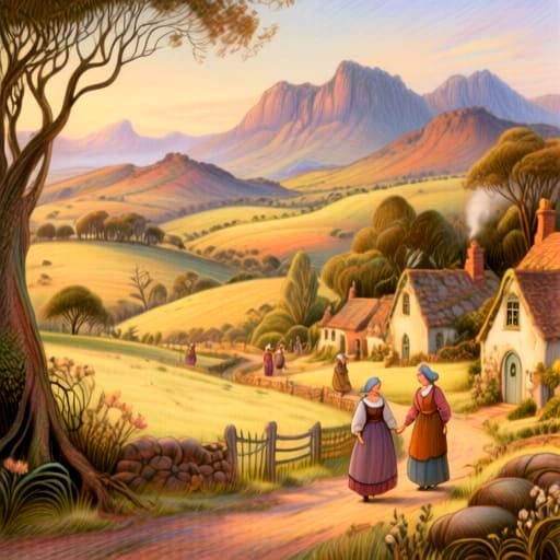 Romantic Village in a Fantastical Landscape