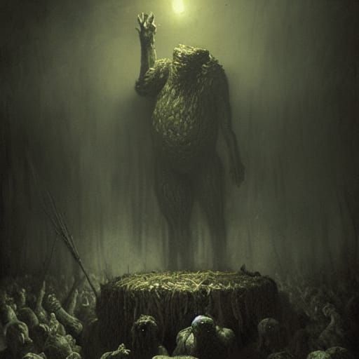 Meat Golem vs Vegan Banshee in Horror Art Style