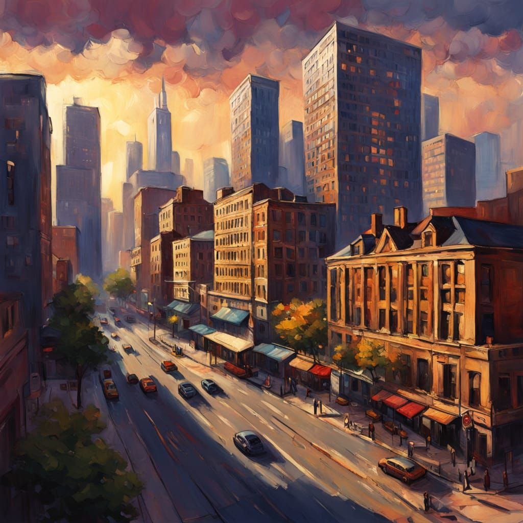 Chicago Cityscape in Neo-Impressionist Style