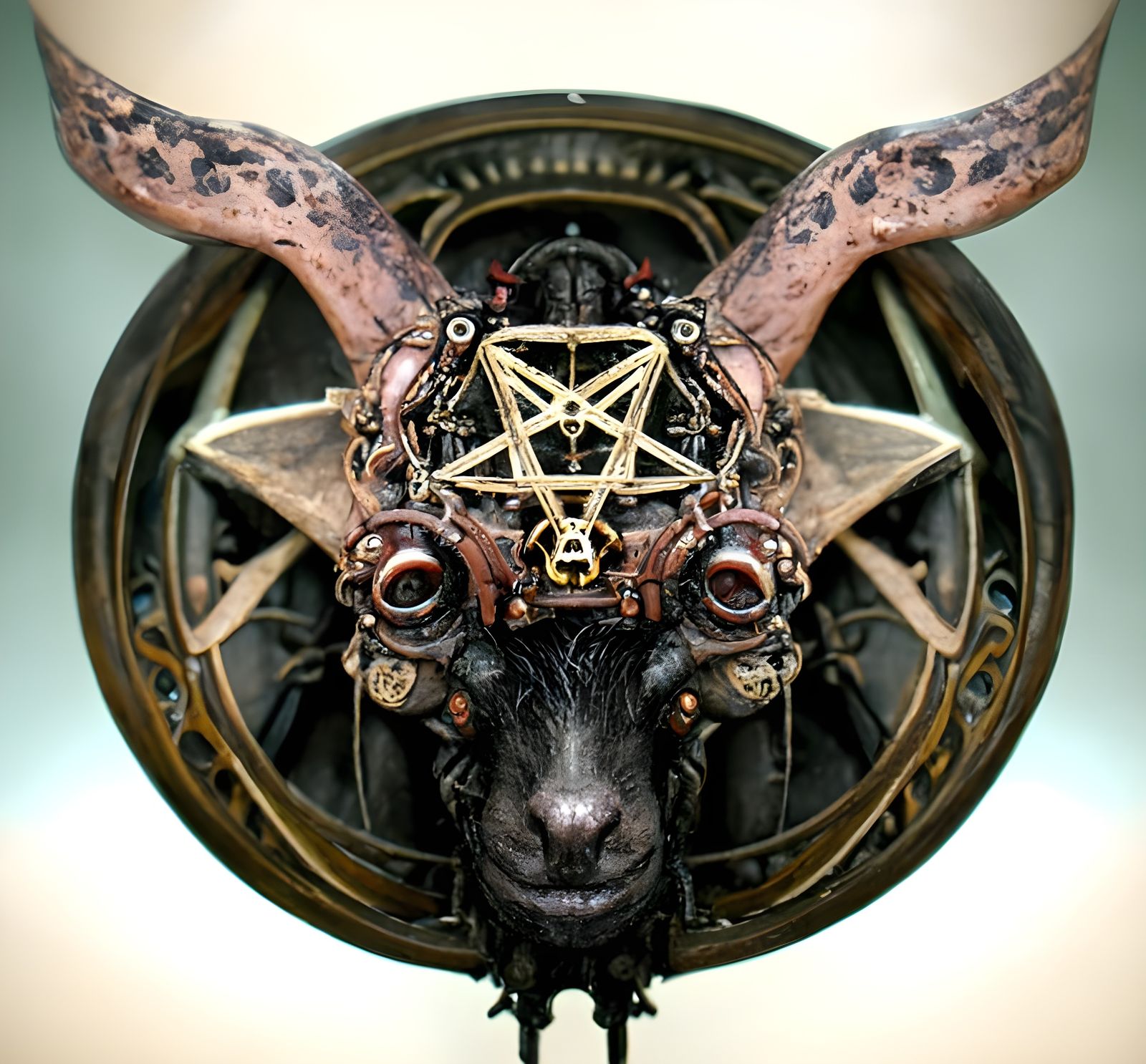Steampunk Demonic Goat Head on Pentacle