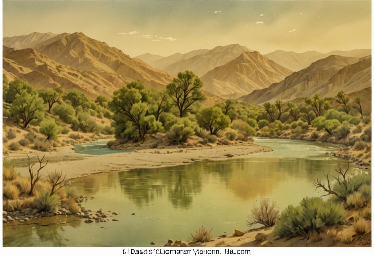 Tabernas River Landscape in Watercolor Comic Art