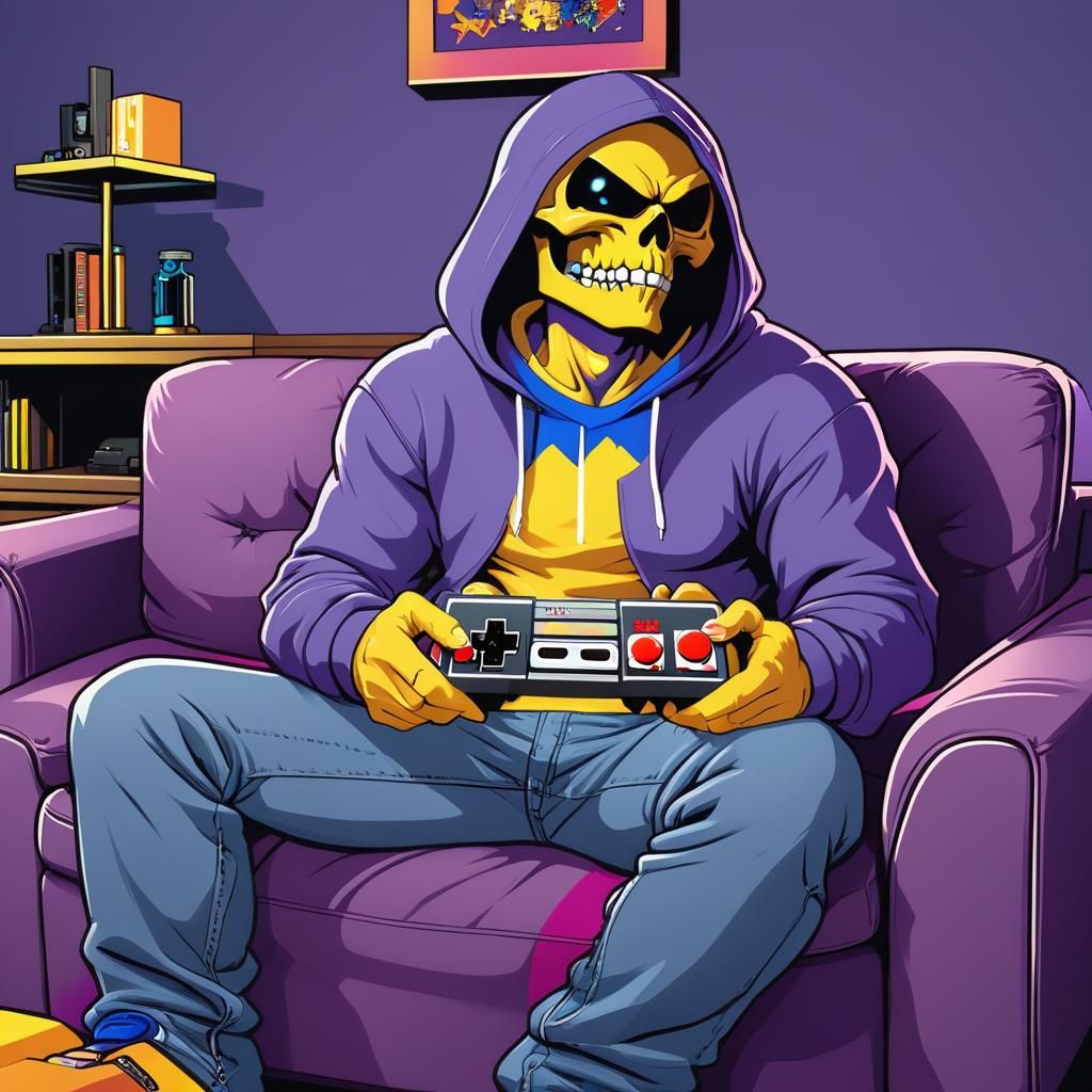 Skeletor Gaming in Blue Modern Minimalist Style