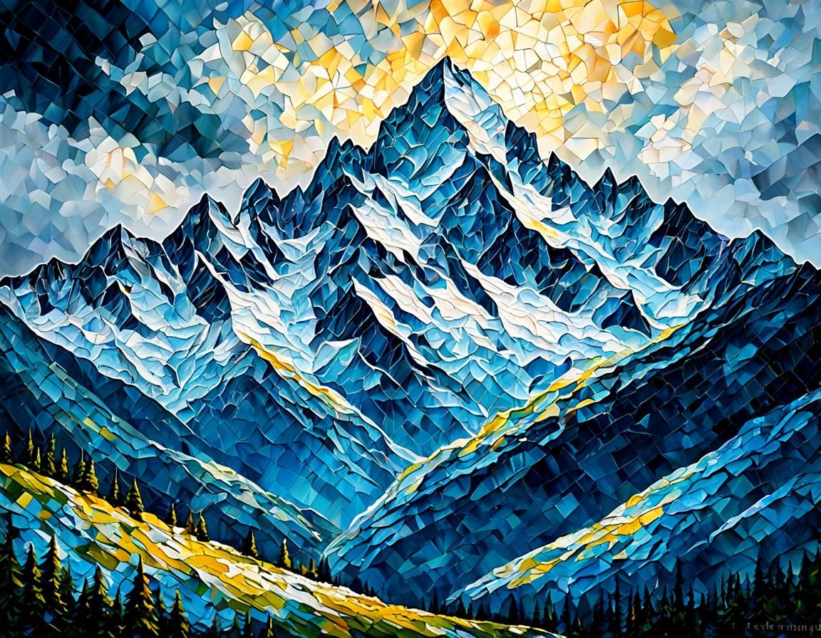 Majestic Mountains in Mixed Media Landscape Art