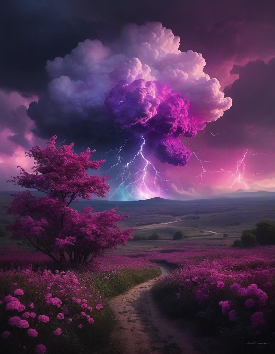 Magenta Thunderstorm in Ethereal Floral Art Style