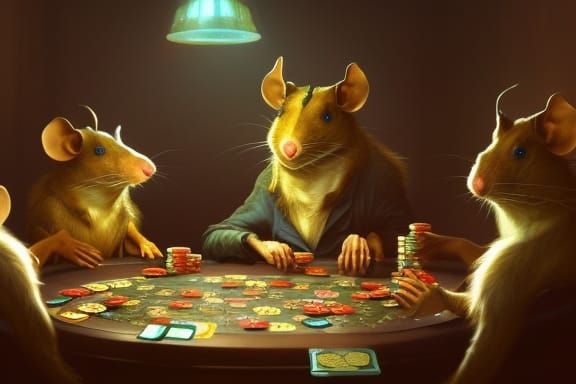 Rats Playing Poker in Art Nouveau Style
