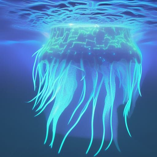 Bioluminescent Jellyfish in a Radiant Underwater Scene