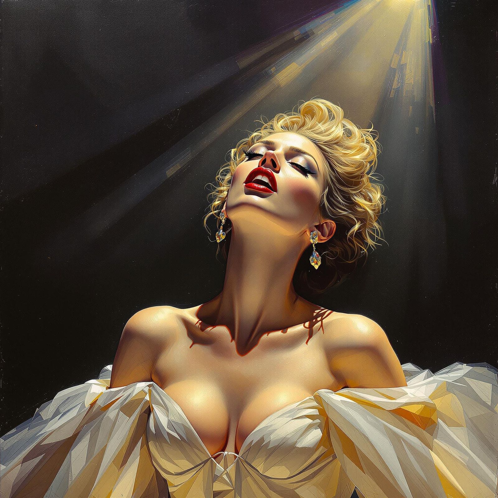 Glamorous Diva in Tears, Painted with Expressive Brushstroke...