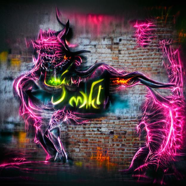 Neon Graffiti Demon Collecting Souls