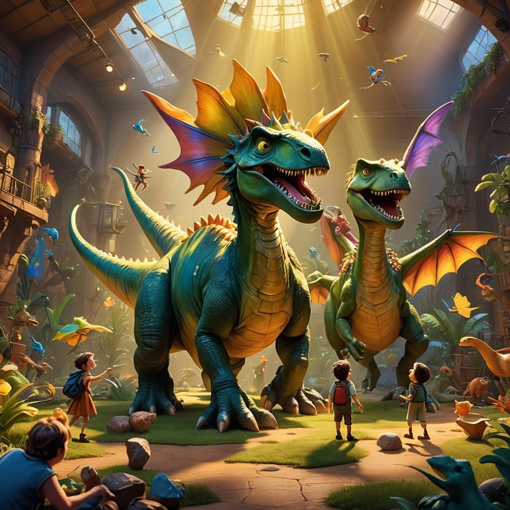 Fairy, Hobbit, and Dinosaur in Pixar Style