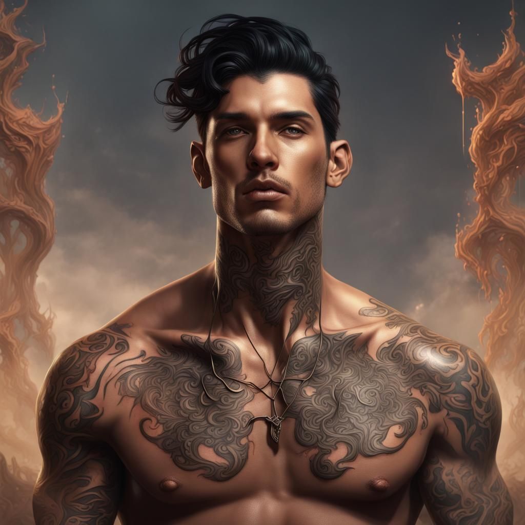 Detailed Tattooed Man: Fantasy Concept Art