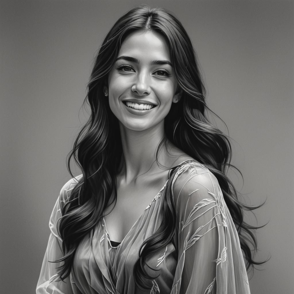 Argentine Woman Portrait in Grayscale with Graffiti Flowers