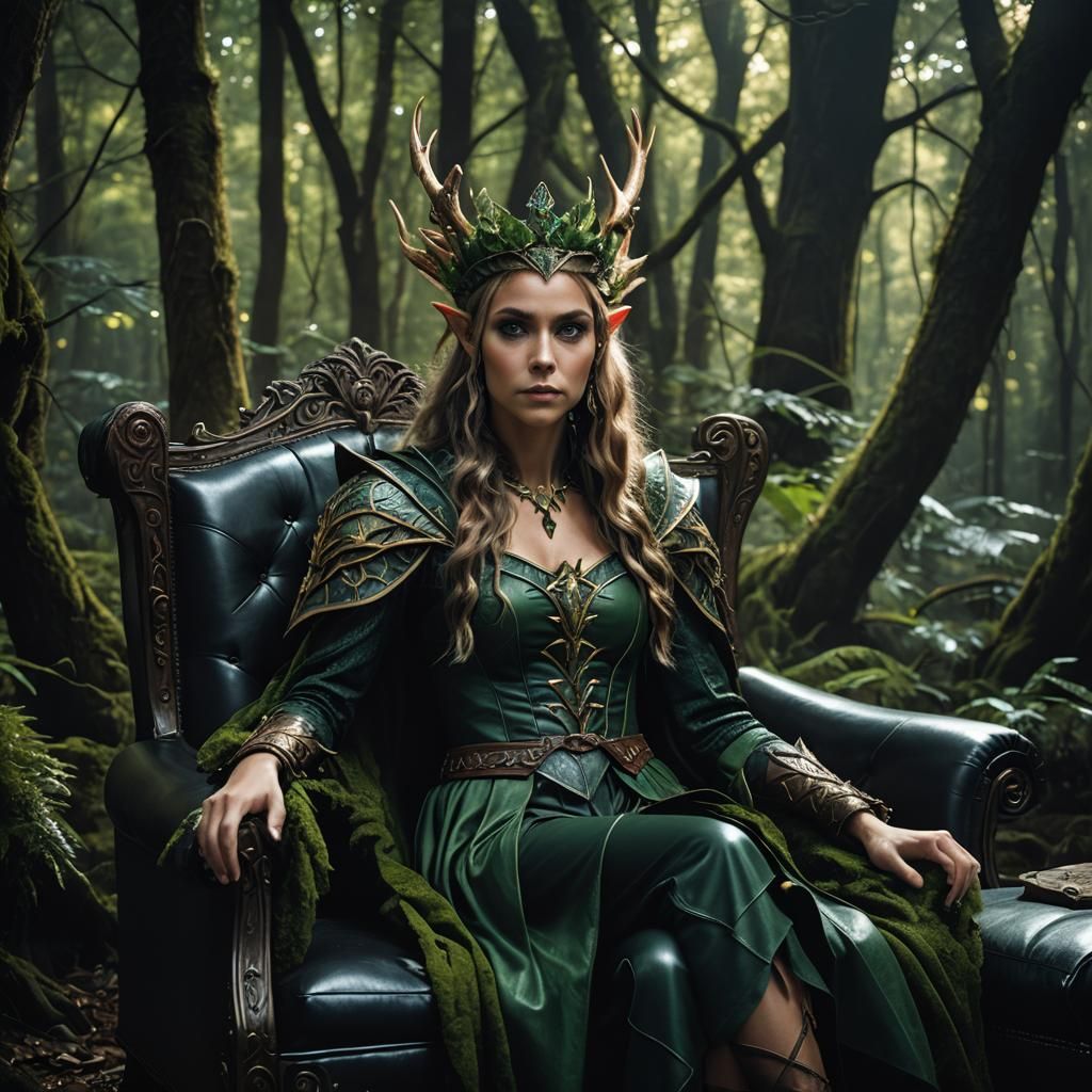 Enchanted Forest: Woodland Elf Queen on Leather Couch