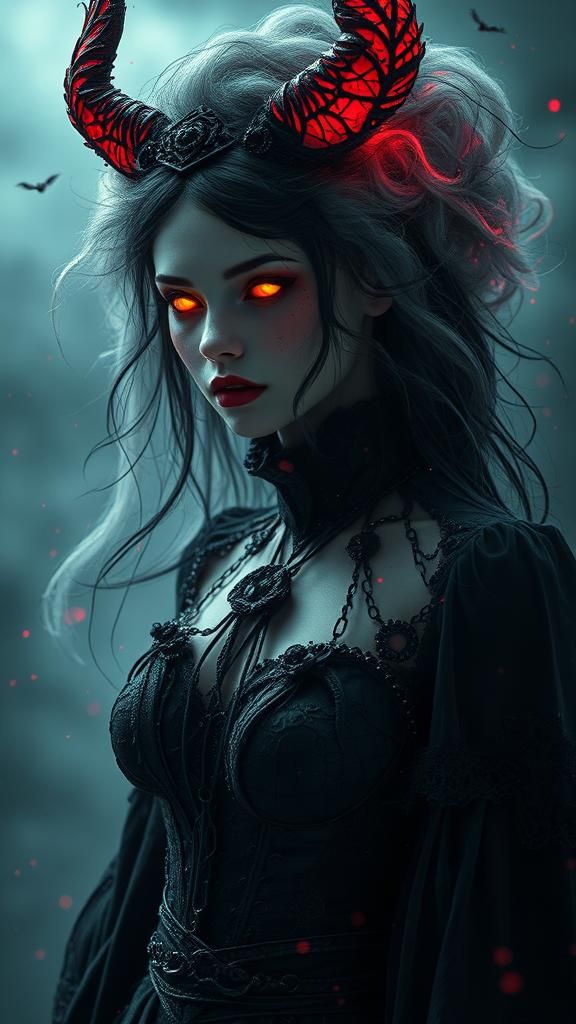 Gothic Vampire Witch Transformation in Neon Landscape