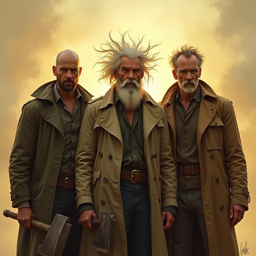 Three Men in Golden Light: Matte Painting