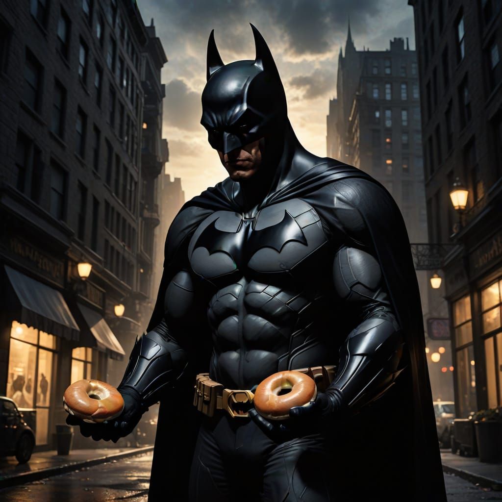 Batman Enjoys a Bagel with Cream Cheese in Gotham