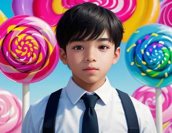 Boy in Vibrant Lollipop Field Oil Painting