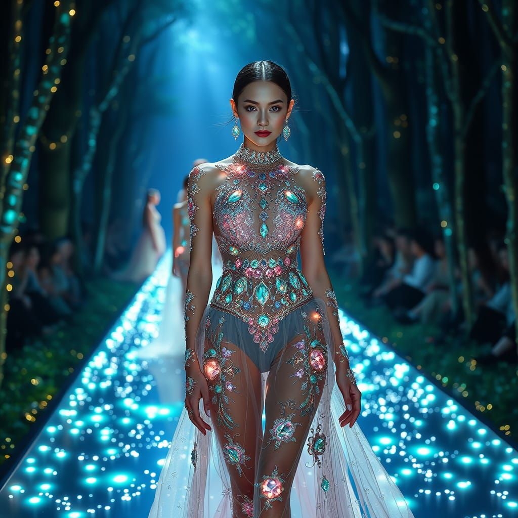 Ethereal Bioluminescent Fashion Show in a Sparkling Emerald ...