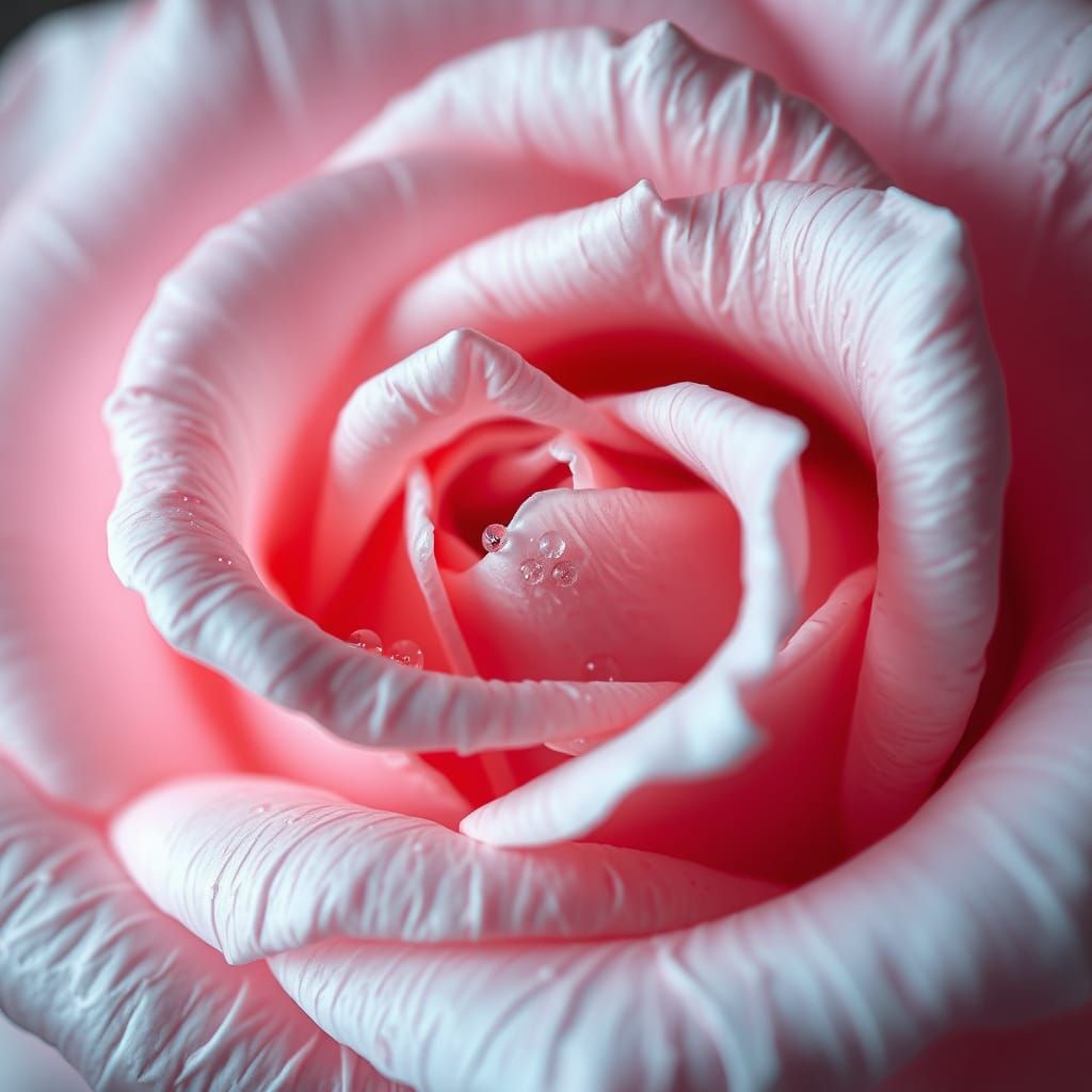 Ethereal Pink Rose with Water Droplets, Neon Glow