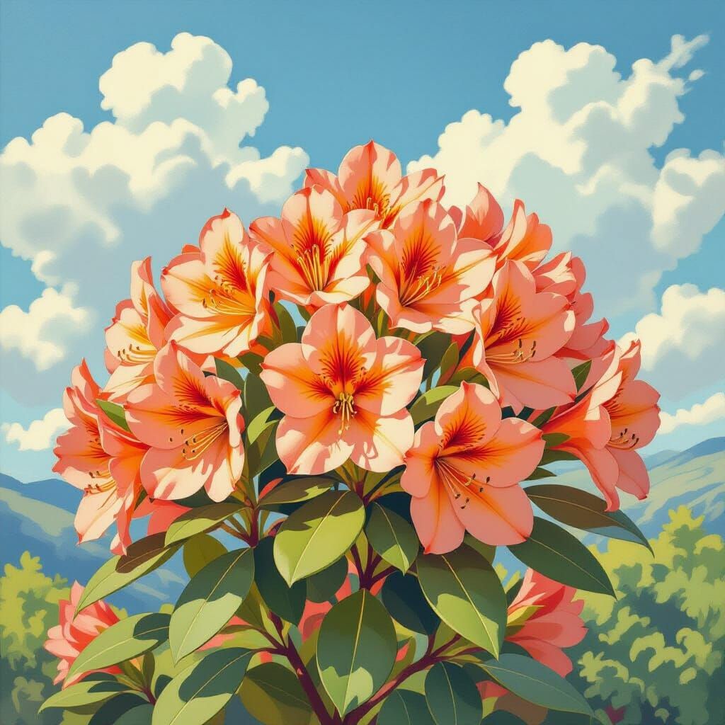 Rhododendrons in Bloom: A Watercolor Sky Garden