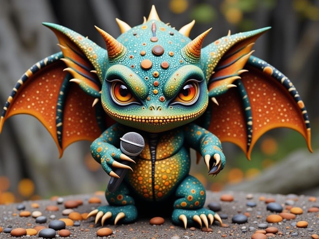 Chibi Cthulhu Performs with a Microphone in a Soothing Color...