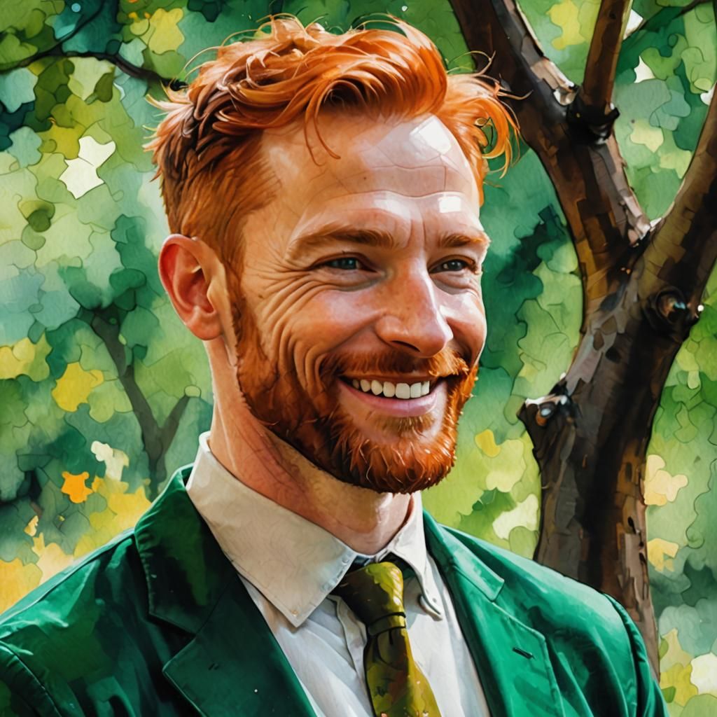 Smiling Ginger Man in Mosque, Alcohol Ink Digital Art