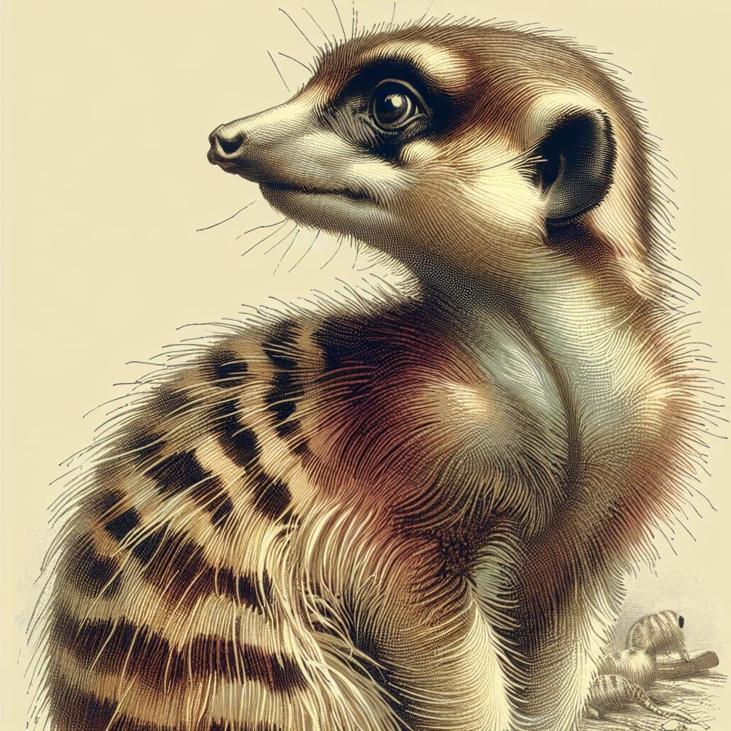 Alert Meerkat in Vintage Illustration Style