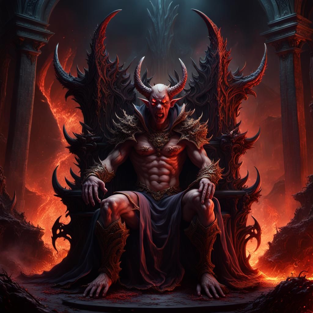 Wrathful Demon on Infernal Throne: Fantasy Concept Art