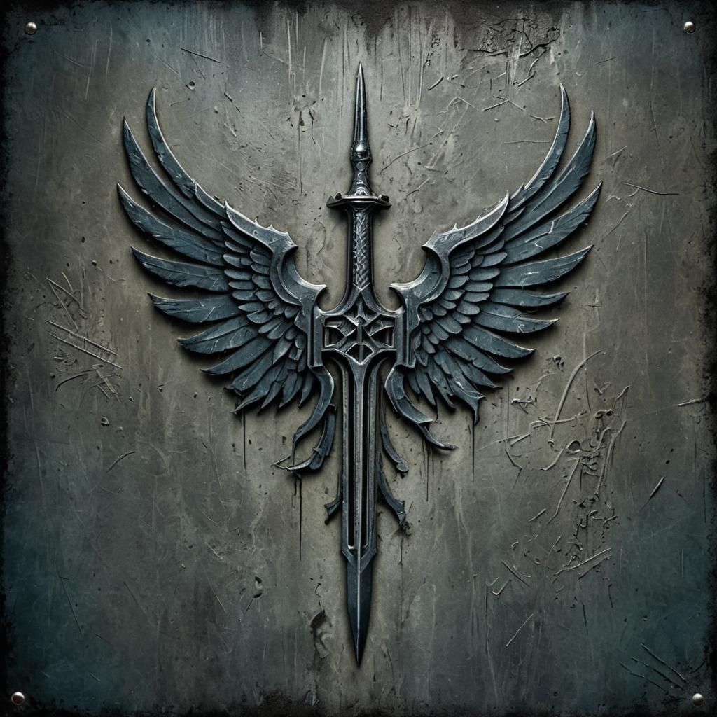 Dark Angels Emblem on Metallic Surface