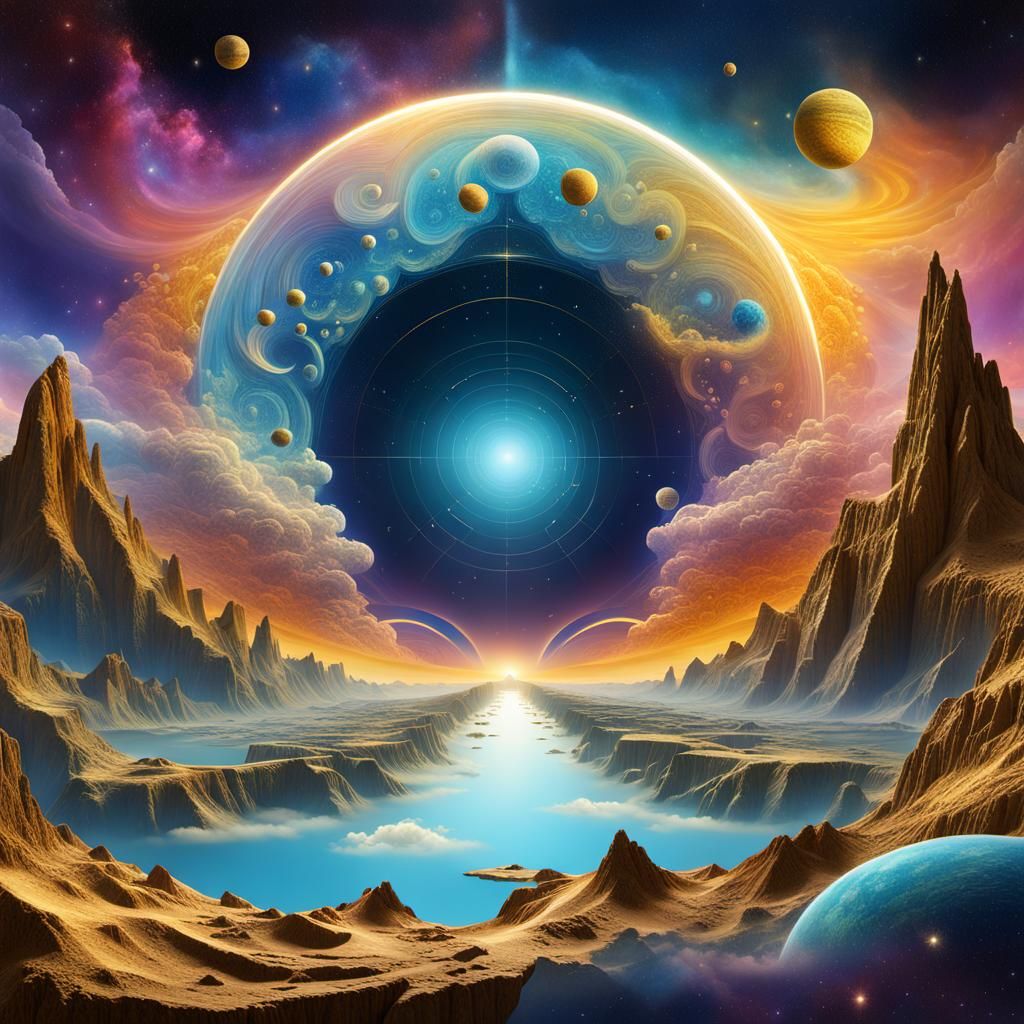 Cosmic Dreamscape: Volumetric Heavens Illustration