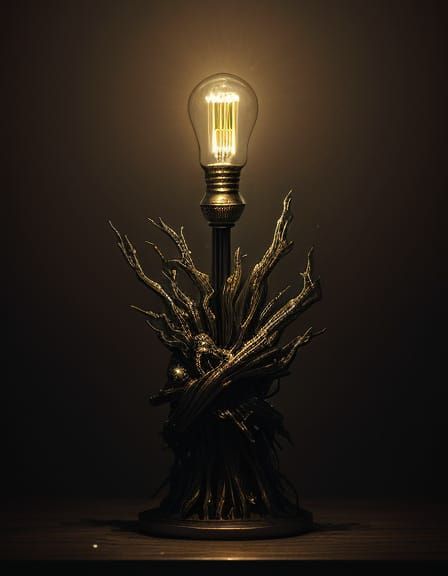 Ethereal Metallic Figure Illuminates Dark Fantasy Realm