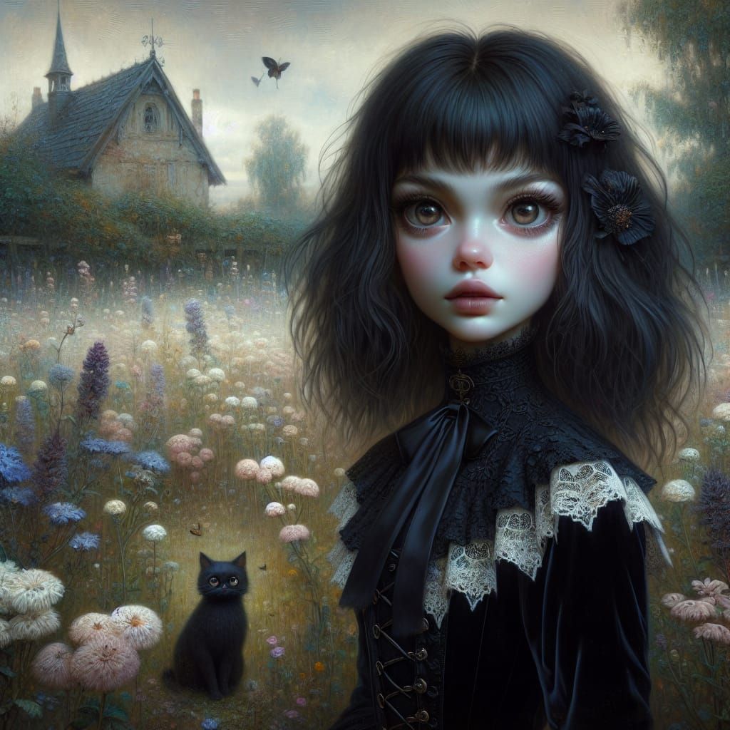 Gothic Girl in Soft Oil Painting Style