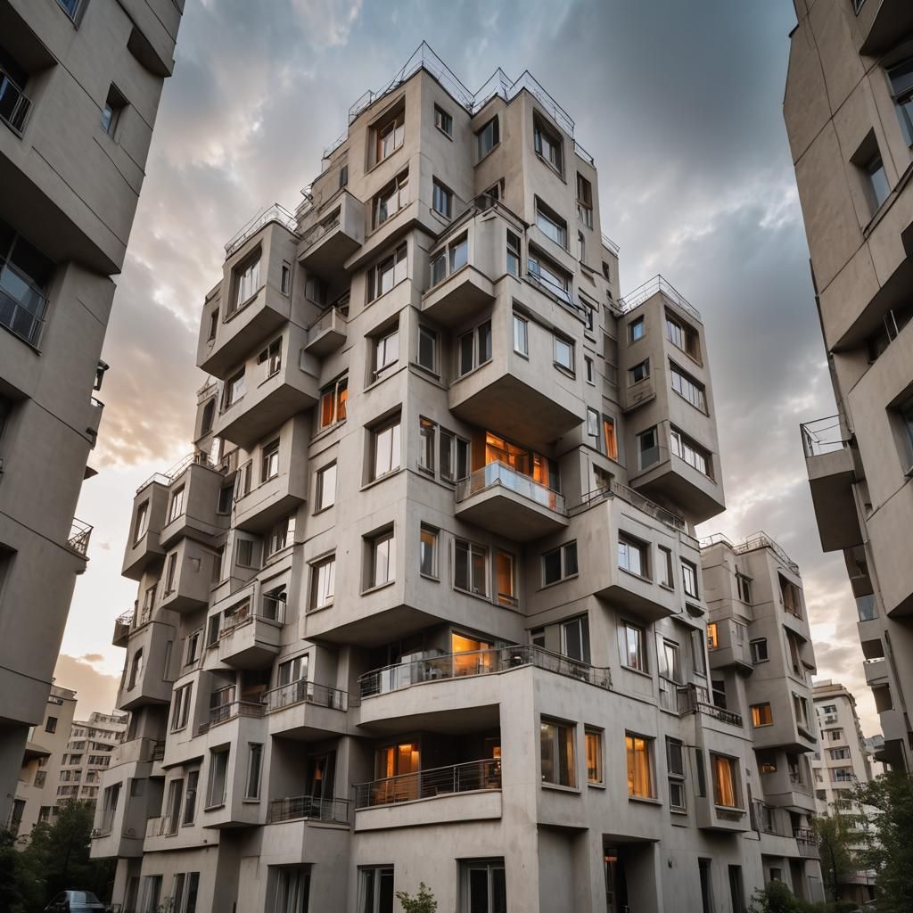 Constructivist Architectural Fantasy House with Dynamic Ligh...