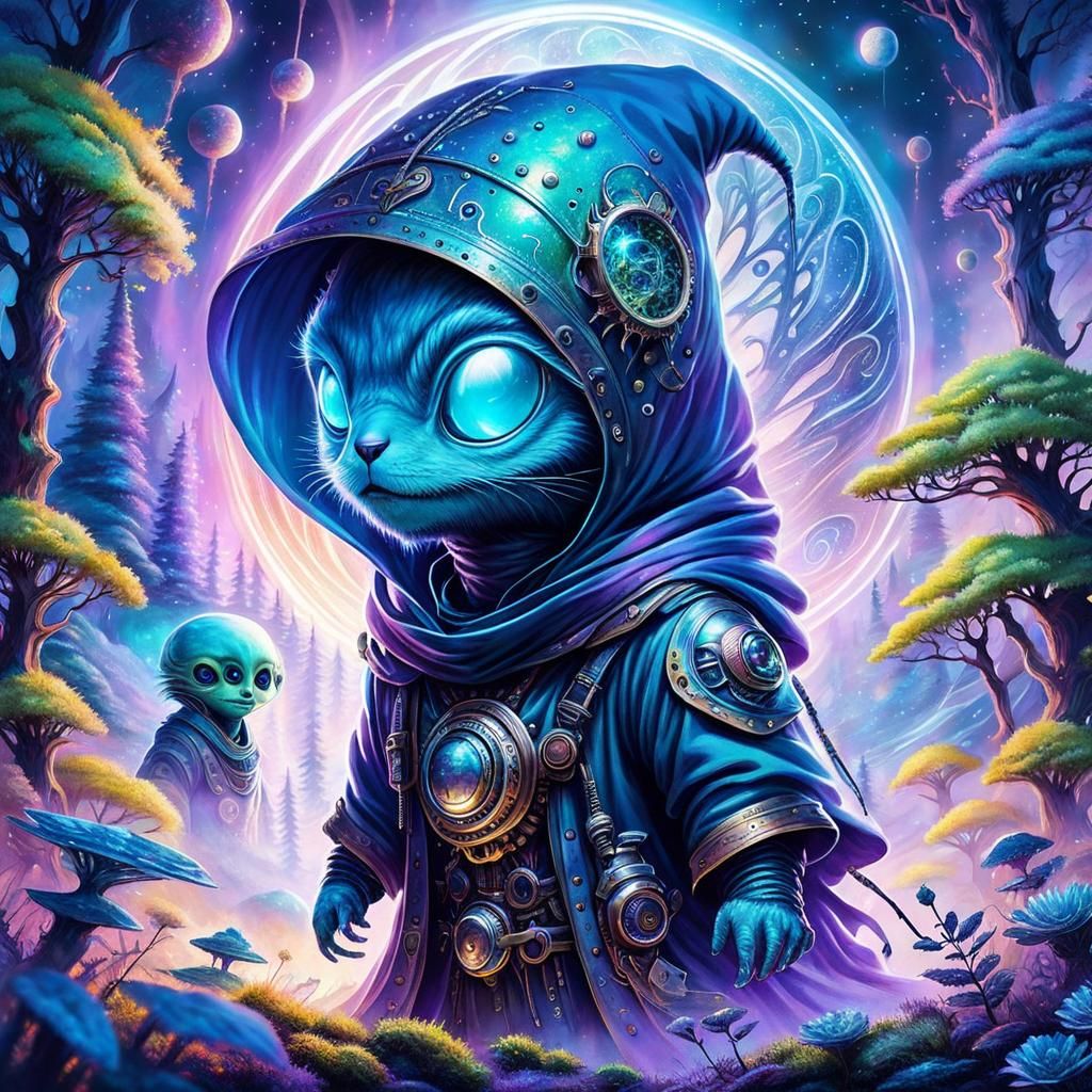 Cute Hooded Alien Creature in Astral Illustration