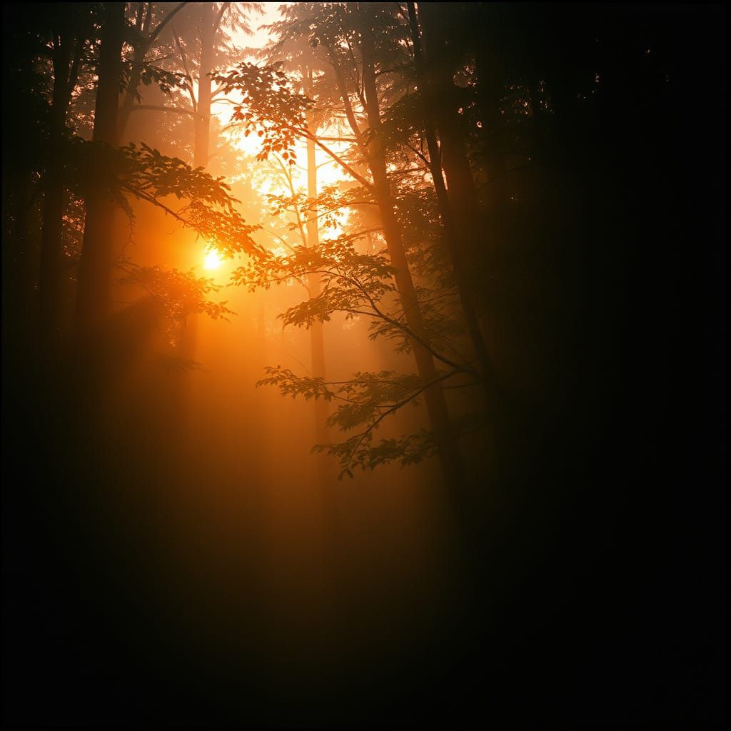 Epic Twilight Forest Scene in Distressed 35mm Film Aesthetic