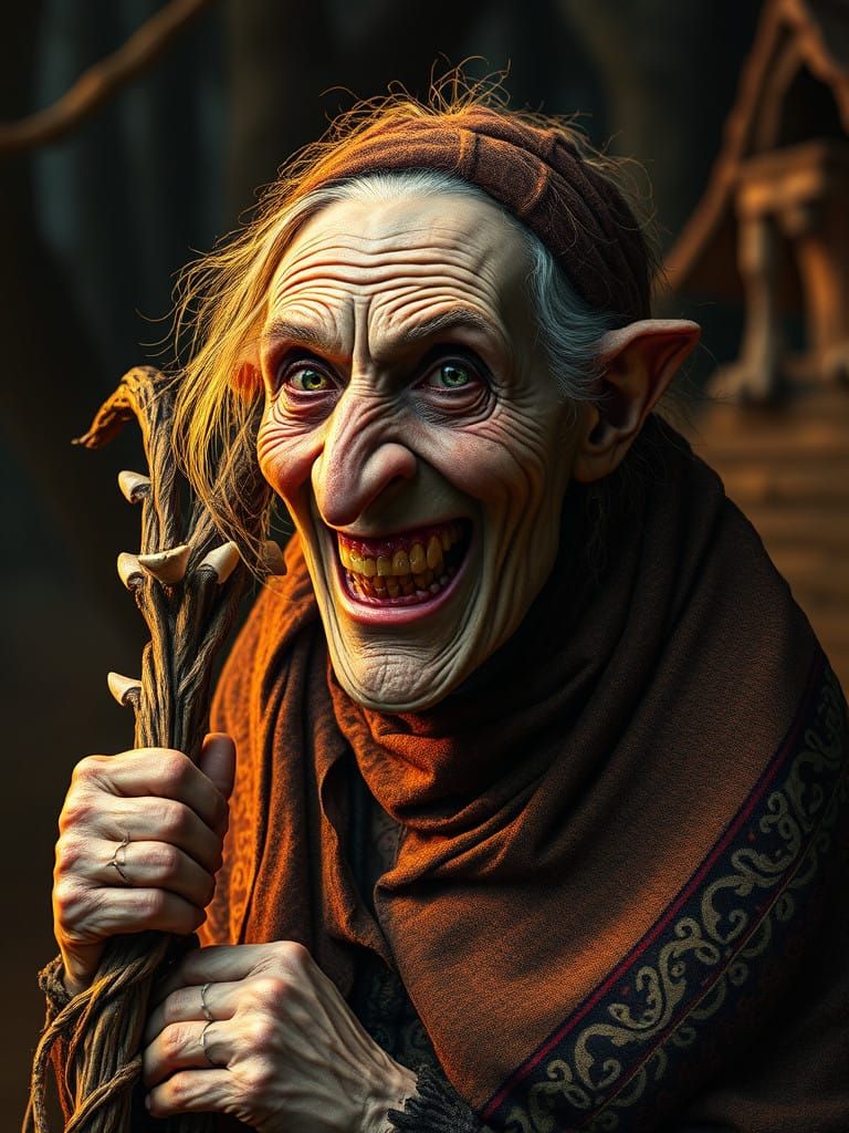 A Wizened Crone in Whimsical, Celtic-Inspired Regalia