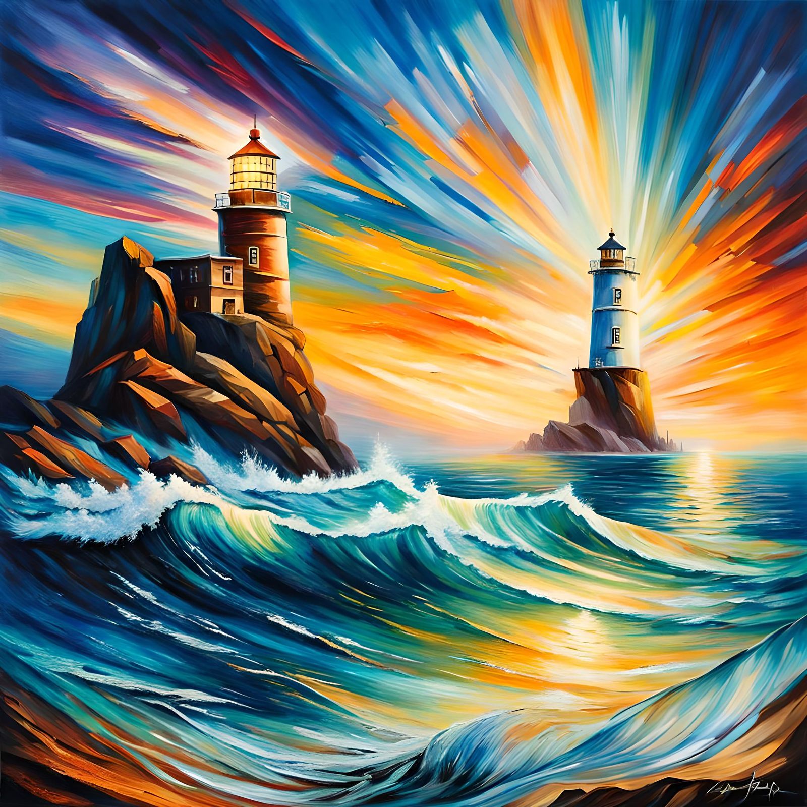 Luminist Lighthouse Scene with Ship, in Watercolor Style