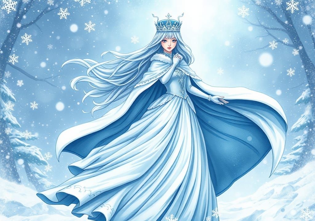 Anime Snow Queen in Winter Wonderland, Comic Book Art