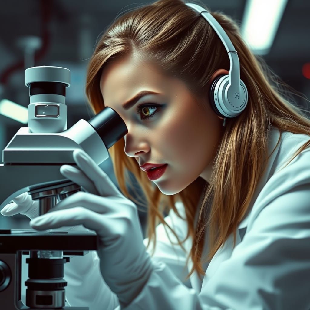 Astonished Scientist in Futuristic Lab
