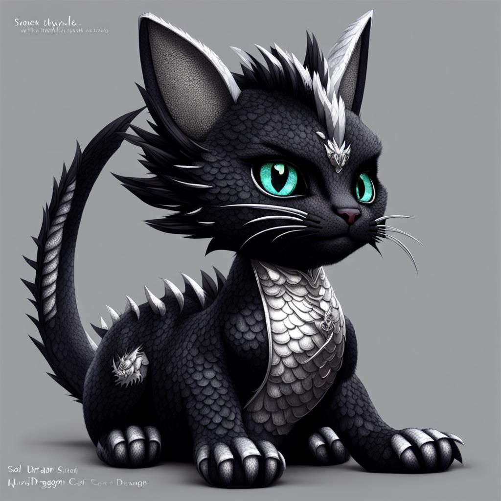 Cat-Dragon Hybrid with Silver Scales
