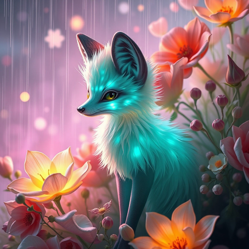 Luminescent Fox in Dreamy Floral Arrangement