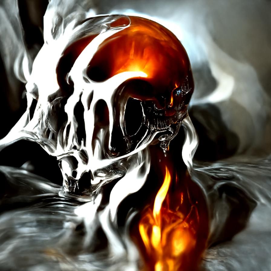 Radiant Liquid Fire Skull in Digital Art Style