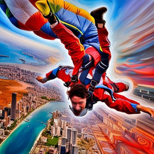 Justin Trudeau Skydiving in Graffiti Street Art Style