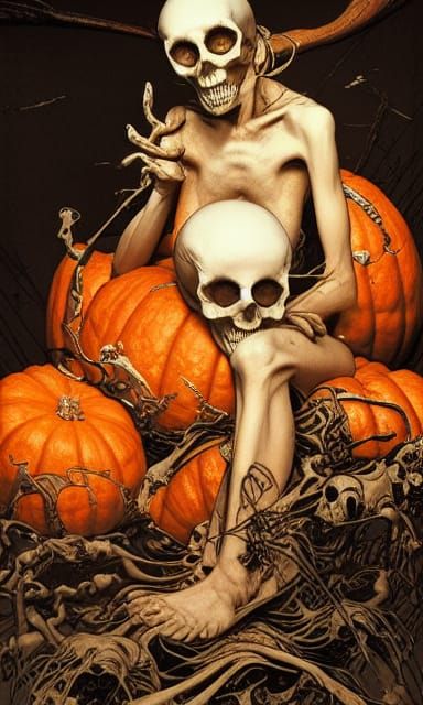 Skull Pumpkin Lit From Within: Digital Illustration