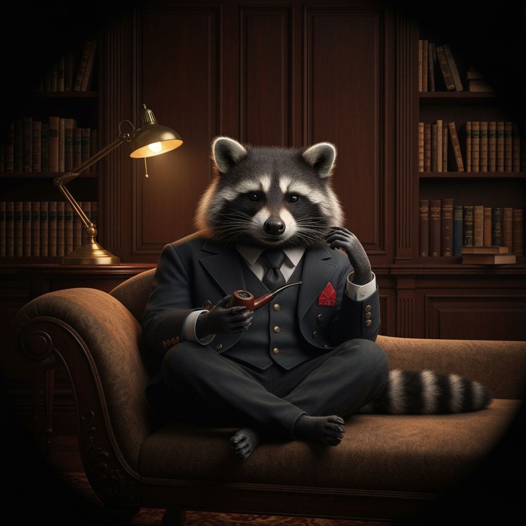 Raccoon Connoisseur Inspecting Chocolate Eiffel Tower