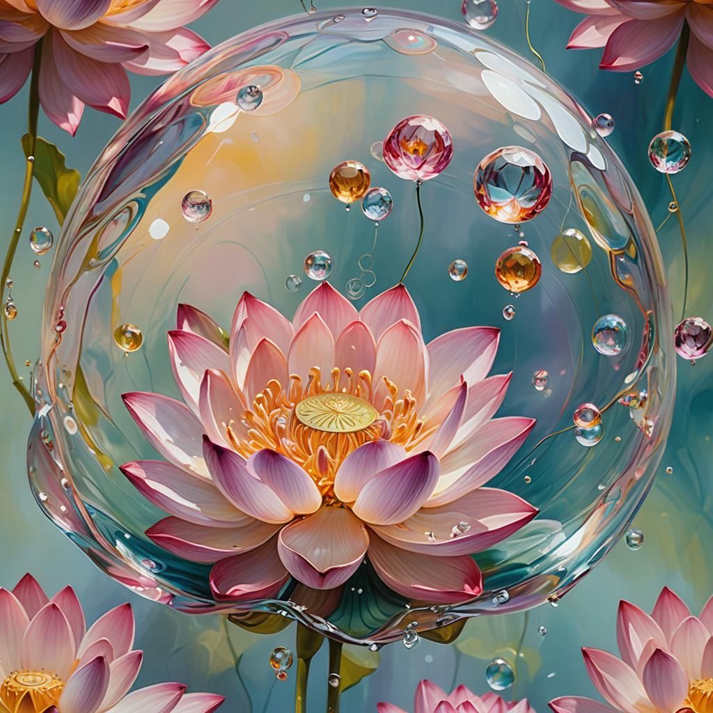 Jeweled Lotus Blossoms Inside Floating Bubble