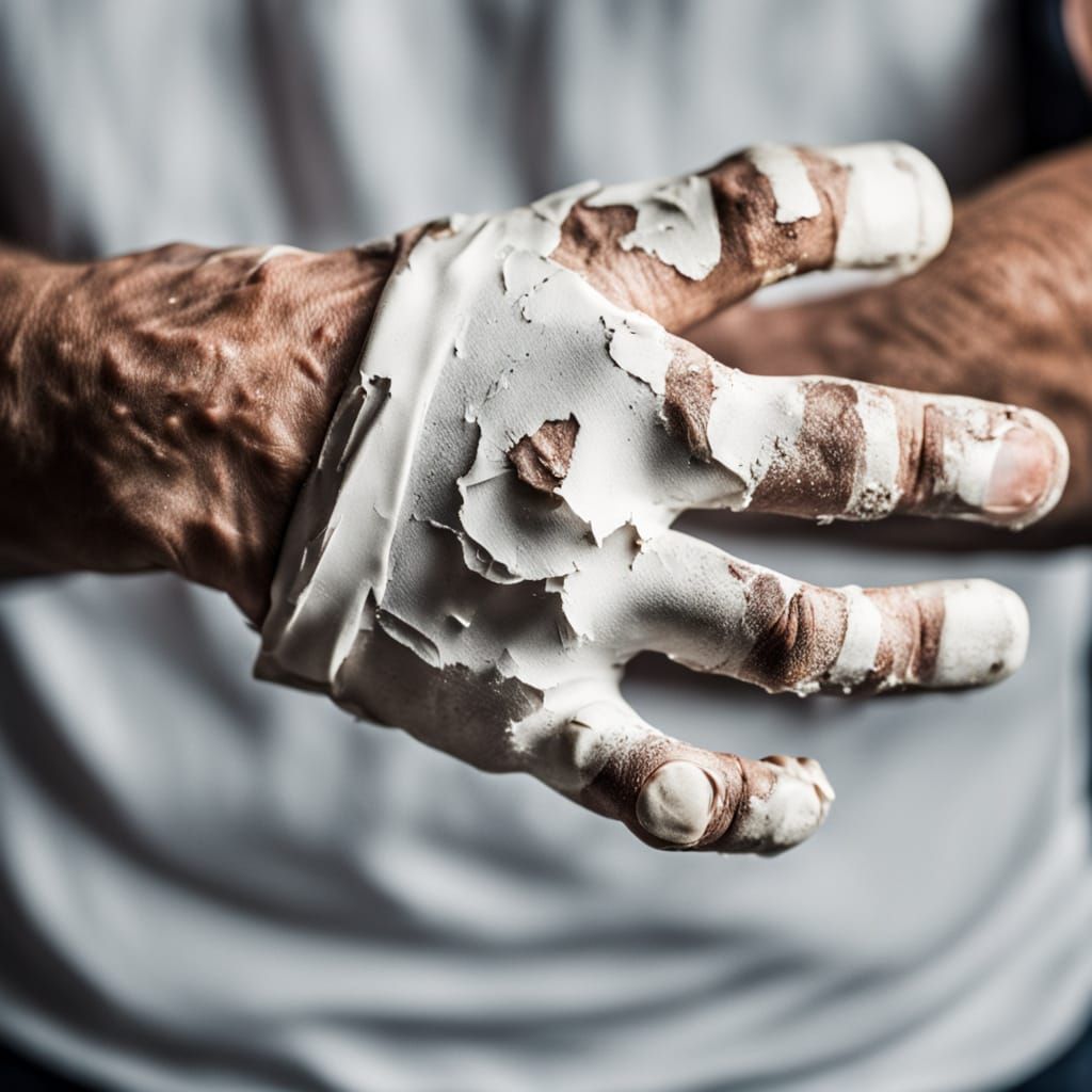 Man's Broken Hand in White Plaster Cast - Professional Photo...
